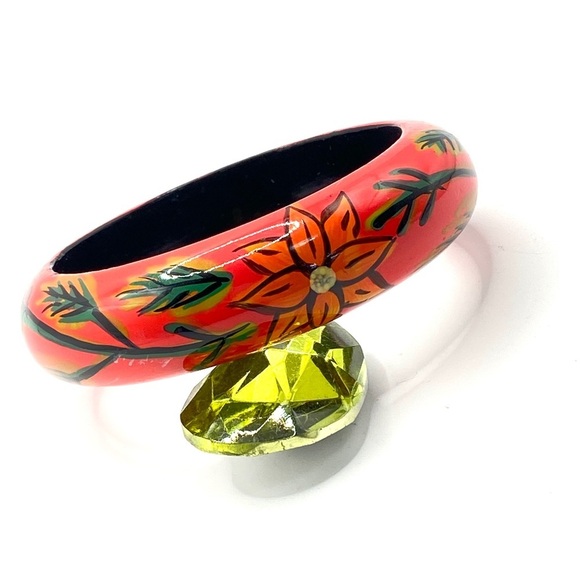 Hand-Painted Artisan Boho Wood Bangle - Picture 1 of 6